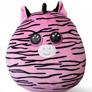 EUV Ty Squish a Boos Super Soft ZOEY the Pink and Black Striped Zebra Plush 8"